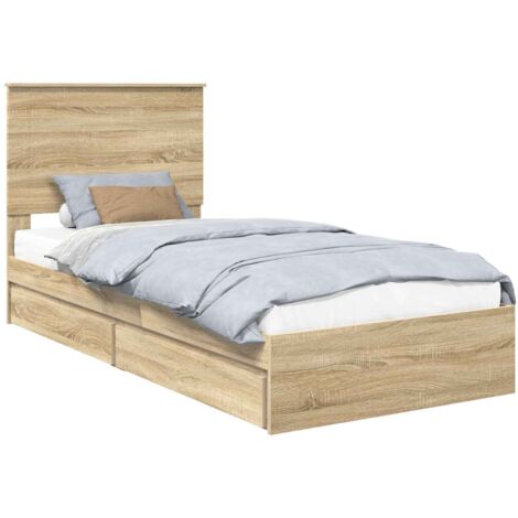 Storage Bed with Drawer Sonoma Oak 90 x 200 cm Engineered Wood vidaXL