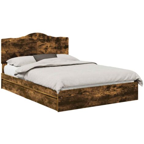 Storage Bed with Drawer Smoked Oak 140 x 200 cm Engineered Wood vidaXL