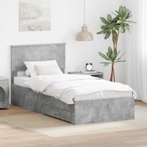 Bed Frame with Drawer Concrete Grey 90 x 190 cm Engineered Wood vidaXL