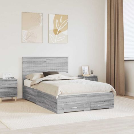 Bed Frame with Drawer Grey Sonoma 120 x 190 cm Engineered Wood vidaXL