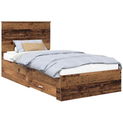 Bed Frame with Headboard Old Wood 100 x 200 cm Engineered Wood vidaXL