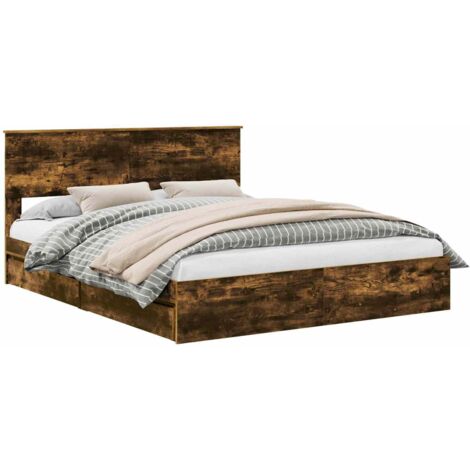 Storage Bed with Drawer Smoked Oak 160 x 200 cm Engineered Wood vidaXL
