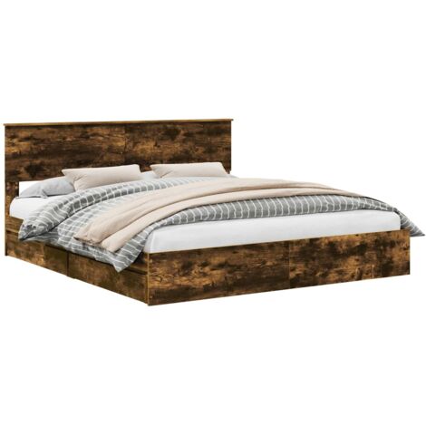Storage Bed with Drawer Smoked Oak 180 x 200 cm Engineered Wood vidaXL