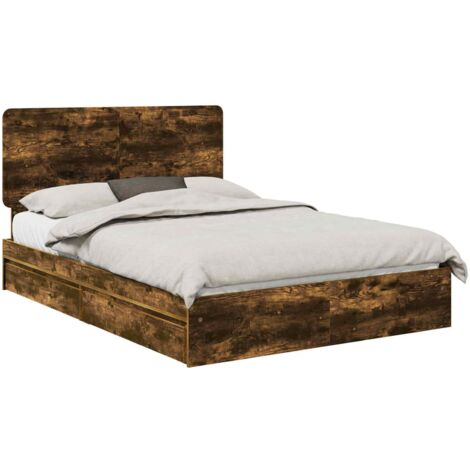 Storage Bed with Drawer Smoked Oak 160 x 200 cm Engineered Wood vidaXL