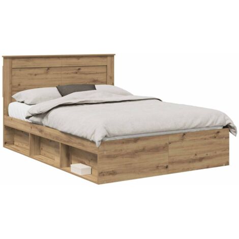 Bed Frame with Drawer Artisian Oak 150 x 200 cm Solid Pine Wood vidaXL