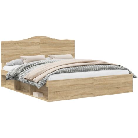 Bed Frame with Headboard Sonoma 200 x 200 cm Solid Pine Wood vidaXL (1/5)