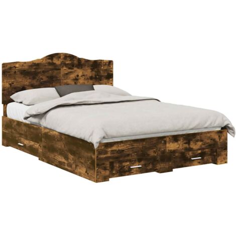Bed Frame with Drawer Smoked Oak 140 x 200 cm Engineered Wood vidaXL