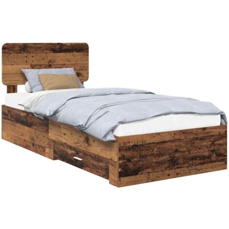 Bed Frame with Headboard Old Wood 90 x 190 cm Engineered Wood vidaXL (1/5)