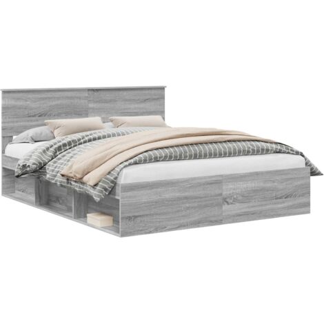 Bed Frame Grey Sonoma 160 x 200 cm Solid Pine Wood vidaXL (1/5)