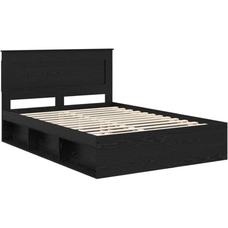 Bed Frame with Headboard Black 140 x 190 cm Solid Pine Wood vidaXL