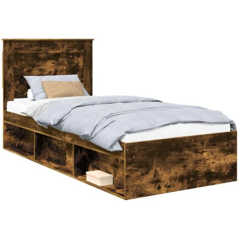 Bed Frame with Drawer Smoked Oak 100 x 200 cm Solid Pine Wood vidaXL (1/5)