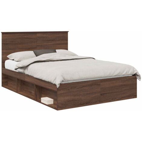 Bed Frame with Headboard Brown Oak 140 x 200 cm Solid Pine Wood vidaXL (1/5)