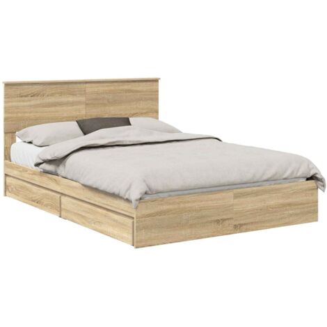 Storage Bed with Drawer Sonoma Oak 140 x 190 cm Engineered Wood vidaXL