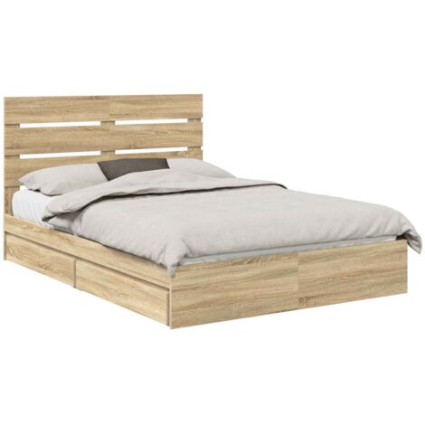 Storage Bed with Drawer Sonoma Oak 140 x 190 cm Engineered Wood vidaXL