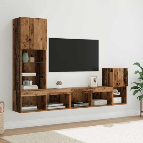 TV Wall Units with LED Strip Lights Old Wood Engineered Wood vidaXL (1/5)