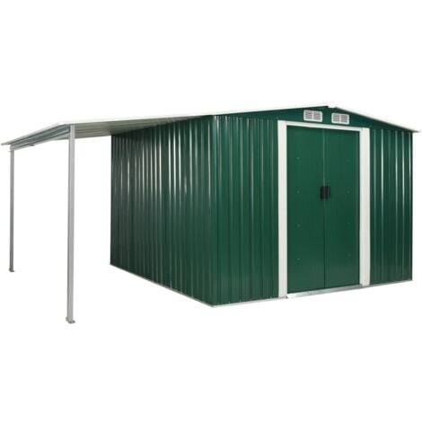 Garden Shed with Sliding Doors Green 386x259x178 cm Steel vidaXL