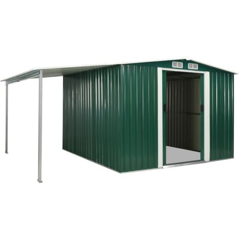 Garden Shed with Sliding Doors Green 386x259x178 cm Steel vidaXL