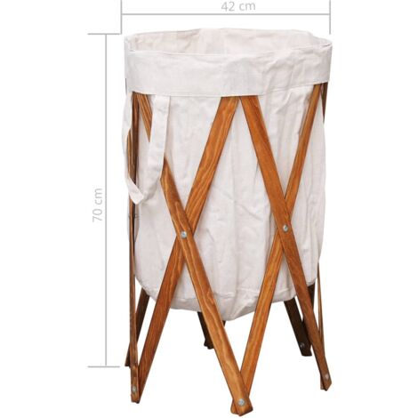 Folding Laundry Basket Cream Wood and Fabric vidaXL