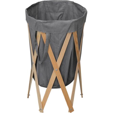 Folding Laundry Basket Grey Wood and Fabric vidaXL