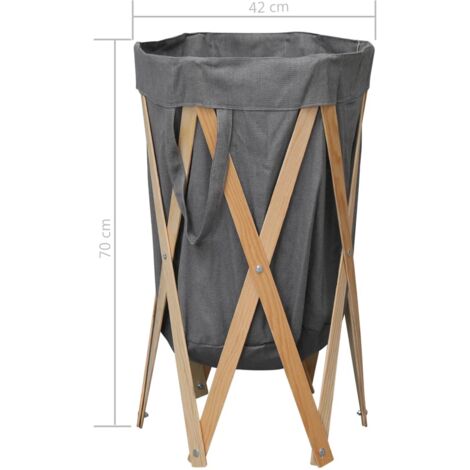 Folding Laundry Basket Grey Wood and Fabric vidaXL