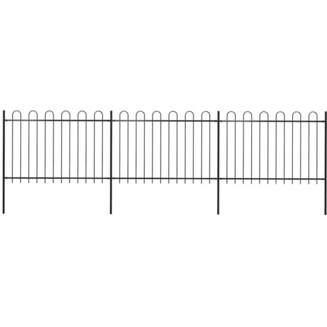 Garden Fence with Hoop Top Steel 537x120 cm Black vidaXL