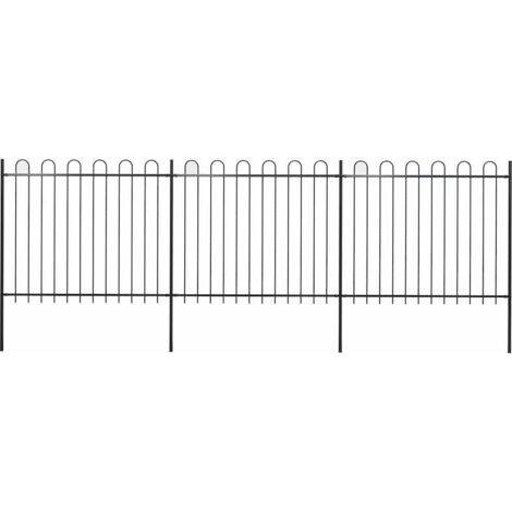 Garden Fence with Hoop Top Steel 537x150 cm Black vidaXL
