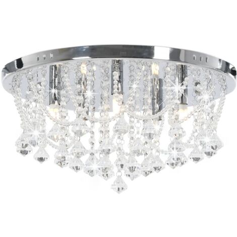 Ceiling Lamp with Crystal Beads Silver Round 4 x G9 Bulbs vidaXL