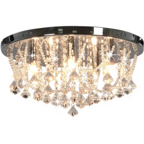 Ceiling Lamp with Crystal Beads Silver Round 4 x G9 Bulbs vidaXL