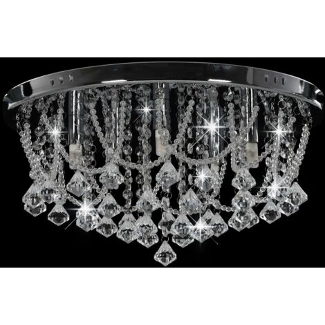 Ceiling Lamp with Crystal Beads Silver Round 4 x G9 Bulbs vidaXL