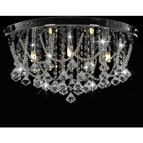 Ceiling Lamp with Crystal Beads Silver Round 4 x G9 Bulbs vidaXL