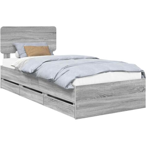 Bed Frame with Drawer Grey Sonoma 100 x 200 cm Engineered Wood vidaXL (1/5)