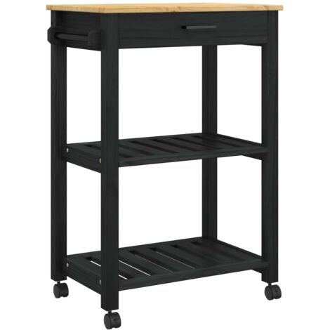Kitchen Trolley Black 88.5 x 40 x 60 cm Solid Pine Wood vidaXL