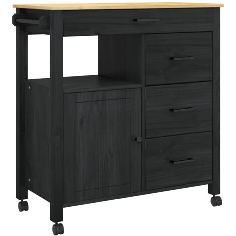 Kitchen Trolley Black 88.5 x 40 x 84 cm Solid Pine Wood vidaXL (1/5)