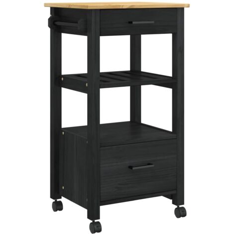 Kitchen Trolley Black 88.5 x 40 x 48 cm Solid Pine Wood vidaXL