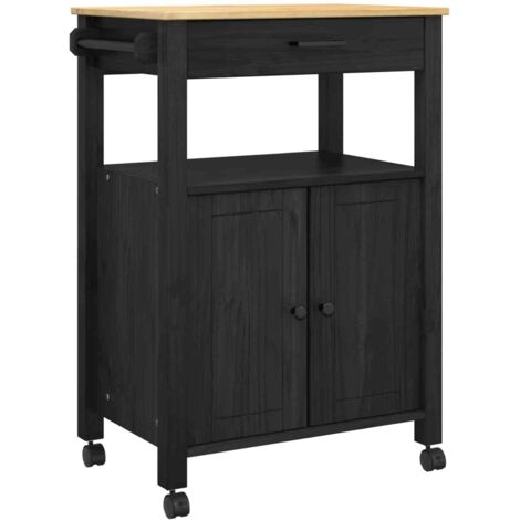 Kitchen Trolley Black 88.5 x 40 x 60 cm Solid Pine Wood vidaXL