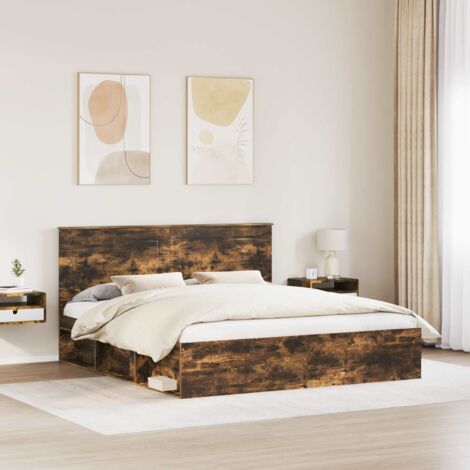Bed Frame Smoked Oak 200 x 200 cm Solid Pine Wood vidaXL