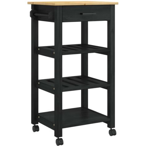 Kitchen Trolley Black 88.5 x 40 x 48 cm Solid Pine Wood vidaXL