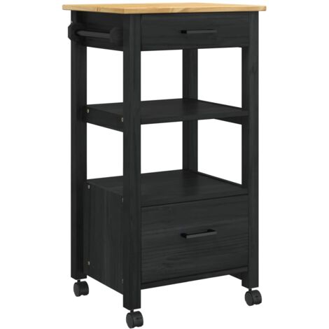 Kitchen Trolley Black 88.5 x 40 x 48 cm Solid Pine Wood vidaXL
