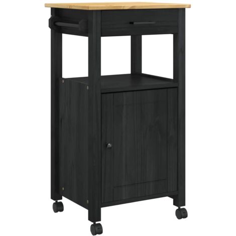 Kitchen Trolley Black 88.5 x 40 x 48 cm Solid Pine Wood vidaXL