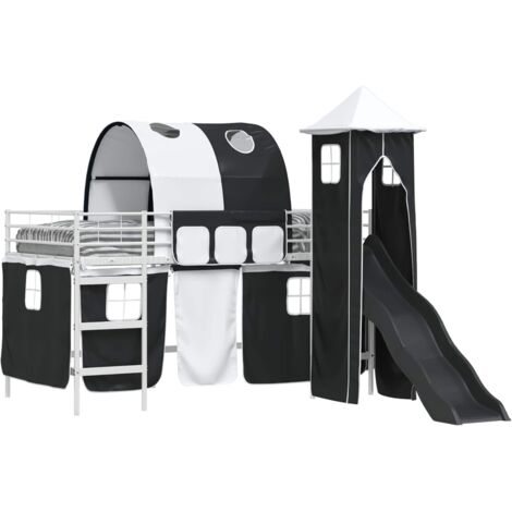 Kids'Loft Bed Frame White and Black 80 x 200 cm Metal vidaXL