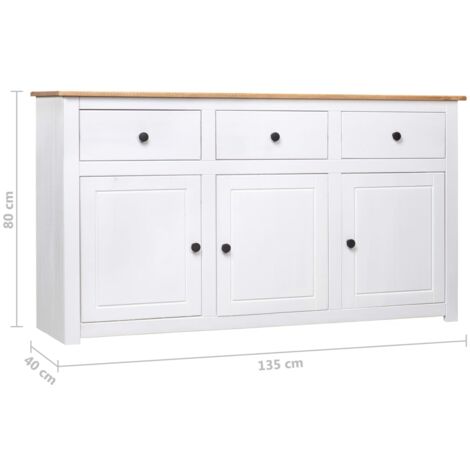 Sideboard White 135x40x80 cm Solid Pinewood Panama Range vidaXL