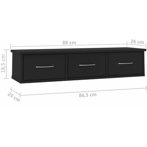 Wall-mounted Drawer Shelf Black 88x26x18.5 cm Engineered Wood vidaXL