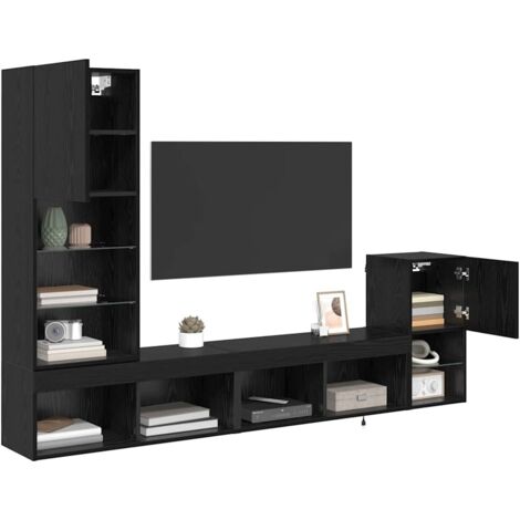Open Wall Units Led TV Wall Units with LED Strip Lights Black Oak Engineered Wood vidaXL