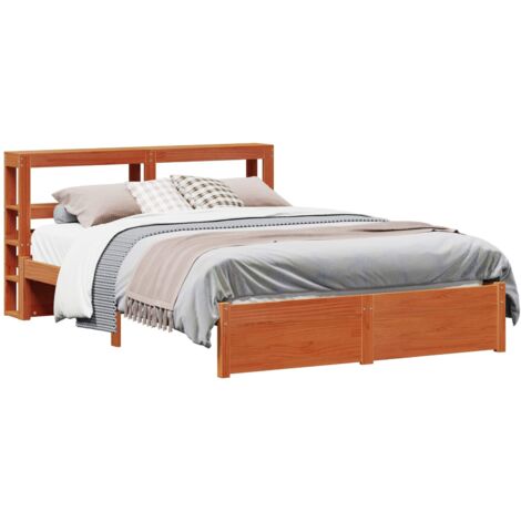 Bed Frame with Headboard Wax Brown 150 x 200 cm Solid Pine Wood vidaXL (1/5)