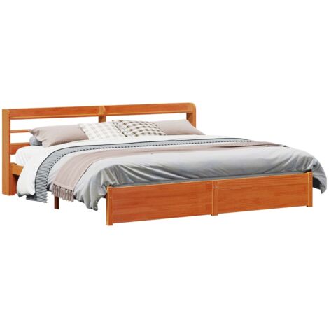 Bed Frame with Headboard Wax Brown 200 x 200 cm Solid Pine Wood vidaXL (1/5)
