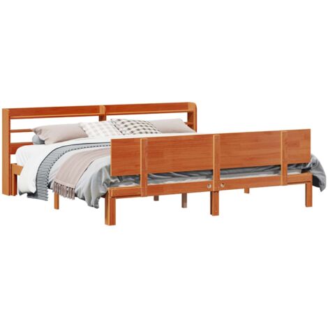 Bed Frame with Headboard 2 pcs Wax Brown Solid Pine Wood vidaXL (1/5)
