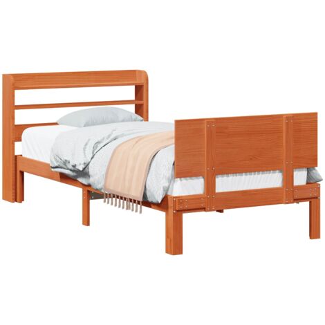 Bed Frame with Headboard 2 pcs Wax Brown Solid Pine Wood vidaXL (1/5)