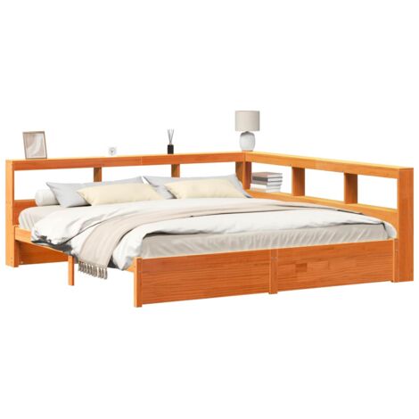 Bookcase Bed 2 pcs Wax Brown 200 x 200 cm Solid Pine Wood vidaXL (1/5)
