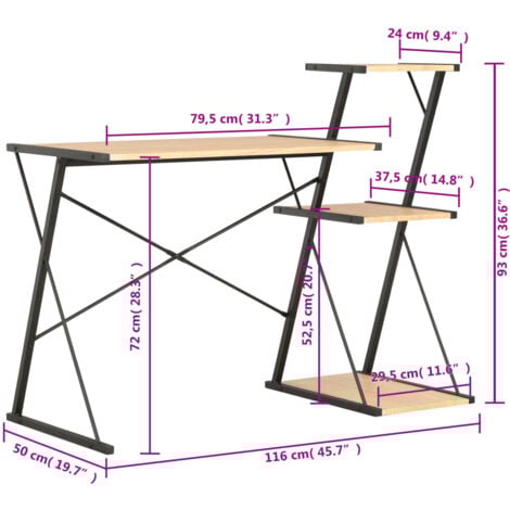 Desk with Shelf Black and Oak 116x50x93 cm vidaXL