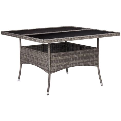 vidaXL Outdoor Dining Table Grey Poly Rattan and Glass - Grey
